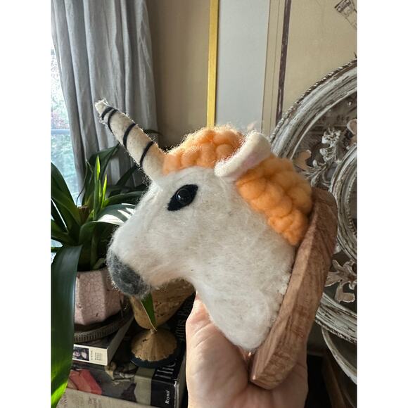 Vintage Unicorn felt Head Wall Mount Decor karma living whimsical nursery art - Picture 10 of 13